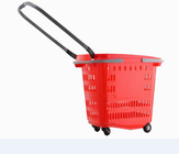 바퀴 트롤리 식료품점을 가진 플라스틱 빨간 쇼핑 바구니는 50L를 짐마차로 나릅니다